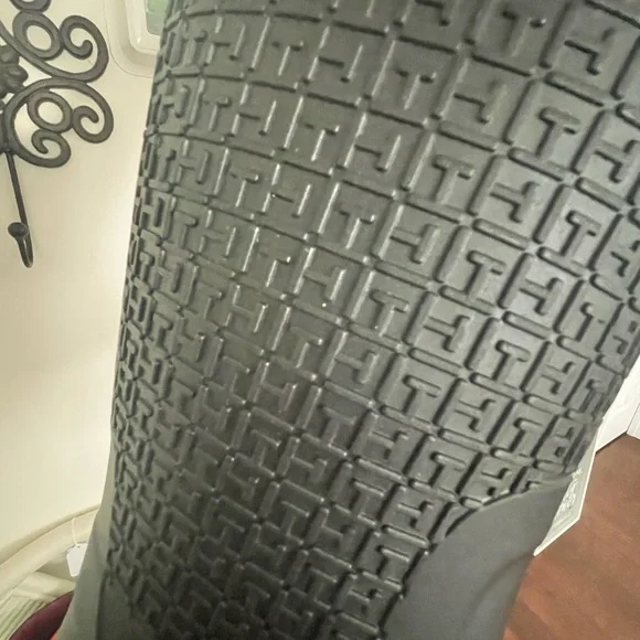 Tommy Hilfiger Black Raised Monogrammed Knee-High Rubber Rain Boots - Picture 10 of 14